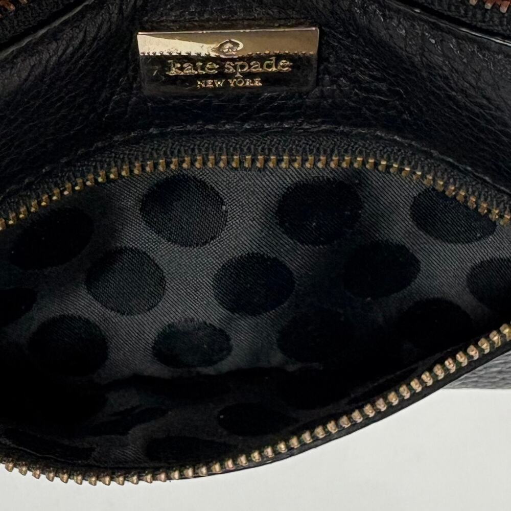Kate Spade New York Highland Place Bee Wristlet Black Pebbled Leather Gold Zip - Picture 6 of 13